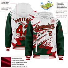 Load image into Gallery viewer, Custom White Red-Green Splash Art 3D Pattern Design Bomber Full-Snap Varsity Letterman Hoodie Jacket
