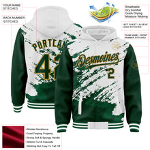 Load image into Gallery viewer, Custom White Green Old Gold Kelly Green Splash Art 3D Pattern Design Bomber Full-Snap Varsity Letterman Hoodie Jacket
