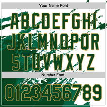 Load image into Gallery viewer, Custom White Green Old Gold Kelly Green Splash Art 3D Pattern Design Bomber Full-Snap Varsity Letterman Hoodie Jacket
