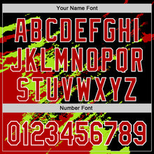 Load image into Gallery viewer, Custom Black Red Neon Green-White Splash Art 3D Pattern Design Bomber Full-Snap Varsity Letterman Hoodie Jacket
