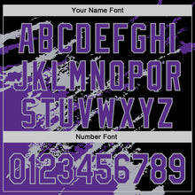 Load image into Gallery viewer, Custom Black Purple-Gray Splash Art 3D Pattern Design Bomber Full-Snap Varsity Letterman Hoodie Jacket
