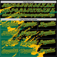 Load image into Gallery viewer, Custom Black Kelly Green-Gold Splash Art 3D Pattern Design Bomber Full-Snap Varsity Letterman Hoodie Jacket
