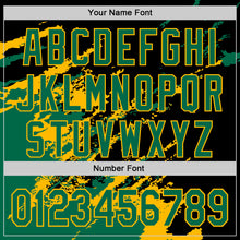 Load image into Gallery viewer, Custom Black Kelly Green-Gold Splash Art 3D Pattern Design Bomber Full-Snap Varsity Letterman Hoodie Jacket
