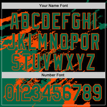 Load image into Gallery viewer, Custom Black Kelly Green-Orange Splash Art 3D Pattern Design Bomber Full-Snap Varsity Letterman Hoodie Jacket
