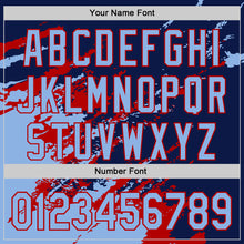 Load image into Gallery viewer, Custom Navy Light Blue Red-White Splash Art 3D Pattern Design Bomber Full-Snap Varsity Letterman Hoodie Jacket
