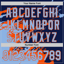 Load image into Gallery viewer, Custom Navy Light Blue-Orange Splash Art 3D Pattern Design Bomber Full-Snap Varsity Letterman Hoodie Jacket
