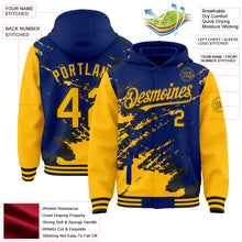 Load image into Gallery viewer, Custom Royal Gold-Black Splash Art 3D Pattern Design Bomber Full-Snap Varsity Letterman Hoodie Jacket
