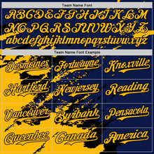 Load image into Gallery viewer, Custom Royal Gold-Black Splash Art 3D Pattern Design Bomber Full-Snap Varsity Letterman Hoodie Jacket
