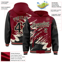 Загрузить изображение в средство просмотра галереи, Custom Crimson Black-Cream Splash Art 3D Pattern Design Bomber Full-Snap Varsity Letterman Hoodie Jacket
