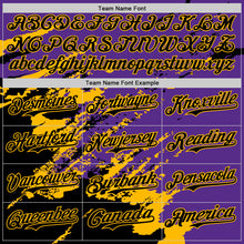 Загрузить изображение в средство просмотра галереи, Custom Purple Black-Gold Splash Art 3D Pattern Design Bomber Full-Snap Varsity Letterman Hoodie Jacket
