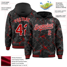 Загрузить изображение в средство просмотра галереи, Custom Black Red-White Abstract Network 3D Pattern Design Bomber Full-Snap Varsity Letterman Hoodie Jacket
