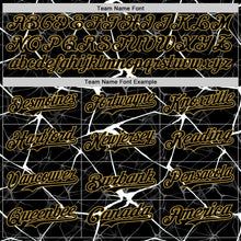 Laden Sie das Bild in den Galerie-Viewer, Custom Black White-Old Gold Abstract Network 3D Pattern Design Bomber Full-Snap Varsity Letterman Hoodie Jacket
