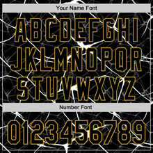 Laden Sie das Bild in den Galerie-Viewer, Custom Black White-Old Gold Abstract Network 3D Pattern Design Bomber Full-Snap Varsity Letterman Hoodie Jacket
