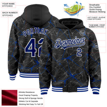 Загрузить изображение в средство просмотра галереи, Custom Black Royal-White Abstract Network 3D Pattern Design Bomber Full-Snap Varsity Letterman Hoodie Jacket
