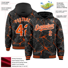 Загрузить изображение в средство просмотра галереи, Custom Black Orange-White Abstract Network 3D Pattern Design Bomber Full-Snap Varsity Letterman Hoodie Jacket
