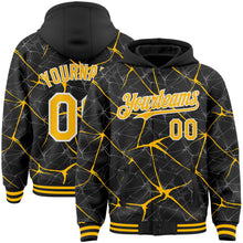 Загрузить изображение в средство просмотра галереи, Custom Black Gold-White Abstract Network 3D Pattern Design Bomber Full-Snap Varsity Letterman Hoodie Jacket

