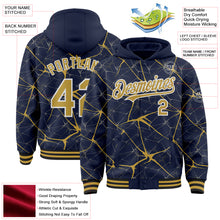 Загрузить изображение в средство просмотра галереи, Custom Navy Old Gold-White Abstract Network 3D Pattern Design Bomber Full-Snap Varsity Letterman Hoodie Jacket
