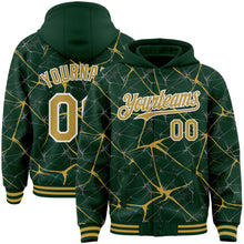 Загрузить изображение в средство просмотра галереи, Custom Green Old Gold-White Abstract Network 3D Pattern Design Bomber Full-Snap Varsity Letterman Hoodie Jacket
