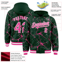 Загрузить изображение в средство просмотра галереи, Custom Green Pink-White Abstract Network 3D Pattern Design Bomber Full-Snap Varsity Letterman Hoodie Jacket
