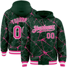 Загрузить изображение в средство просмотра галереи, Custom Green Pink-White Abstract Network 3D Pattern Design Bomber Full-Snap Varsity Letterman Hoodie Jacket
