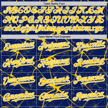 Charger l&#39;image dans la galerie, Custom Royal Yellow-White Abstract Network 3D Pattern Design Bomber Full-Snap Varsity Letterman Hoodie Jacket
