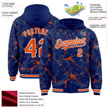 Charger l&#39;image dans la galerie, Custom Royal Orange-White Abstract Network 3D Pattern Design Bomber Full-Snap Varsity Letterman Hoodie Jacket
