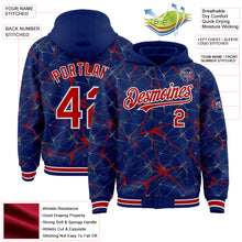 Charger l&#39;image dans la galerie, Custom Royal Red-White Abstract Network 3D Pattern Design Bomber Full-Snap Varsity Letterman Hoodie Jacket
