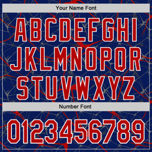 Charger l&#39;image dans la galerie, Custom Royal Red-White Abstract Network 3D Pattern Design Bomber Full-Snap Varsity Letterman Hoodie Jacket
