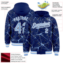 Загрузить изображение в средство просмотра галереи, Custom Royal Light Blue-White Abstract Network 3D Pattern Design Bomber Full-Snap Varsity Letterman Hoodie Jacket
