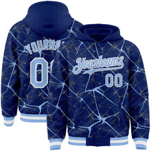 Загрузить изображение в средство просмотра галереи, Custom Royal Light Blue-White Abstract Network 3D Pattern Design Bomber Full-Snap Varsity Letterman Hoodie Jacket

