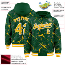 Load image into Gallery viewer, Custom Kelly Green Gold-White Abstract Network 3D Pattern Design Bomber Full-Snap Varsity Letterman Hoodie Jacket
