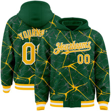 Load image into Gallery viewer, Custom Kelly Green Gold-White Abstract Network 3D Pattern Design Bomber Full-Snap Varsity Letterman Hoodie Jacket
