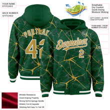 Load image into Gallery viewer, Custom Kelly Green Old Gold-White Abstract Network 3D Pattern Design Bomber Full-Snap Varsity Letterman Hoodie Jacket
