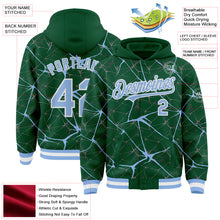 Загрузить изображение в средство просмотра галереи, Custom Kelly Green Light Blue-White Abstract Network 3D Pattern Design Bomber Full-Snap Varsity Letterman Hoodie Jacket
