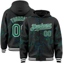 Load image into Gallery viewer, Custom Black Kelly Green Royal-White Fragment 3D Pattern Design Bomber Full-Snap Varsity Letterman Hoodie Jacket
