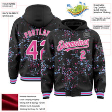 Load image into Gallery viewer, Custom Black Pink Light Blue-White Fragment 3D Pattern Design Bomber Full-Snap Varsity Letterman Hoodie Jacket
