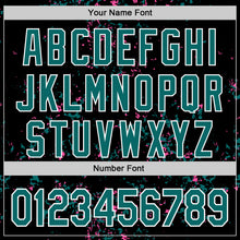 Load image into Gallery viewer, Custom Black Teal Pink-White Fragment 3D Pattern Design Bomber Full-Snap Varsity Letterman Hoodie Jacket
