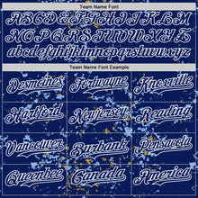 Laden Sie das Bild in den Galerie-Viewer, Custom Royal Light Blue Old Gold-White Fragment 3D Pattern Design Bomber Full-Snap Varsity Letterman Hoodie Jacket
