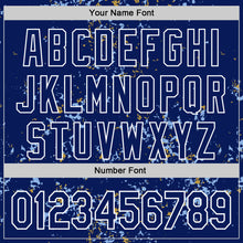 Laden Sie das Bild in den Galerie-Viewer, Custom Royal Light Blue Old Gold-White Fragment 3D Pattern Design Bomber Full-Snap Varsity Letterman Hoodie Jacket
