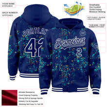 Load image into Gallery viewer, Custom Royal Aqua Old Gold-White Fragment 3D Pattern Design Bomber Full-Snap Varsity Letterman Hoodie Jacket
