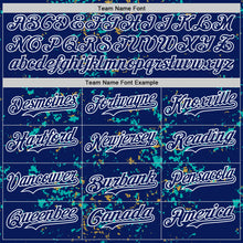 Load image into Gallery viewer, Custom Royal Aqua Old Gold-White Fragment 3D Pattern Design Bomber Full-Snap Varsity Letterman Hoodie Jacket
