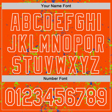 Load image into Gallery viewer, Custom Orange Neon Green Thunder Blue-White Fragment 3D Pattern Design Bomber Full-Snap Varsity Letterman Hoodie Jacket
