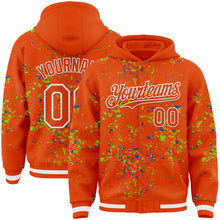 Load image into Gallery viewer, Custom Orange Neon Green Thunder Blue-White Fragment 3D Pattern Design Bomber Full-Snap Varsity Letterman Hoodie Jacket
