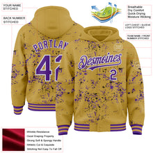 Load image into Gallery viewer, Custom Old Gold Purple Black-White Fragment 3D Pattern Design Bomber Full-Snap Varsity Letterman Hoodie Jacket
