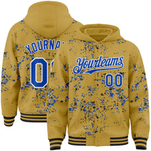 Load image into Gallery viewer, Custom Old Gold Thunder Blue Black-White Fragment 3D Pattern Design Bomber Full-Snap Varsity Letterman Hoodie Jacket
