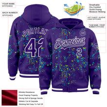 Load image into Gallery viewer, Custom Purple Teal Neon Green-White Fragment 3D Pattern Design Bomber Full-Snap Varsity Letterman Hoodie Jacket
