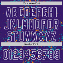 Load image into Gallery viewer, Custom Purple Teal Bay Orange-White Fragment 3D Pattern Design Bomber Full-Snap Varsity Letterman Hoodie Jacket
