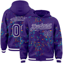 Load image into Gallery viewer, Custom Purple Teal Bay Orange-White Fragment 3D Pattern Design Bomber Full-Snap Varsity Letterman Hoodie Jacket
