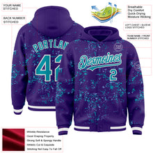 Загрузить изображение в средство просмотра галереи, Custom Purple Teal Light Blue-White Fragment 3D Pattern Design Bomber Full-Snap Varsity Letterman Hoodie Jacket
