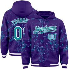 Загрузить изображение в средство просмотра галереи, Custom Purple Teal Light Blue-White Fragment 3D Pattern Design Bomber Full-Snap Varsity Letterman Hoodie Jacket
